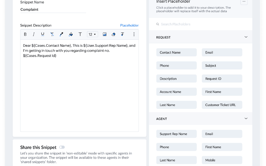 Respond faster using snippets in tickets and now in comments