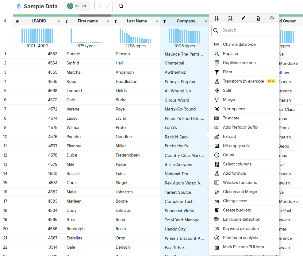 Dataprep transforms