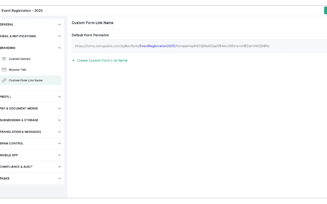 Custom form link name Zoho Forms
