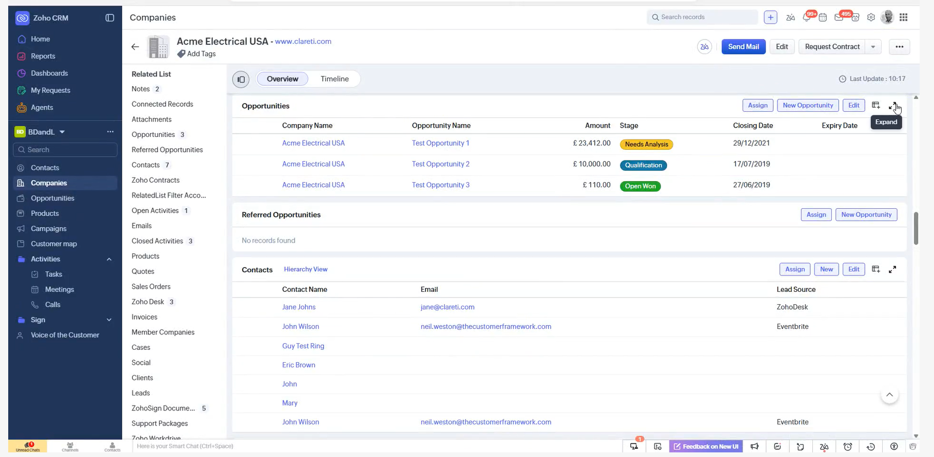 Zoho CRM Related List